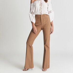 REISS Aspen Women's Tan Patch Pocket Flare Leg Twill Trouser Pants Size 8